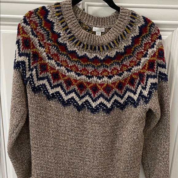 J Jill Fair Isle Southwest Nordic Knit Chunky Cozy brown pullover sweater size M - Picture 3 of 12